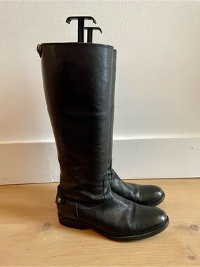 Frye Tall Black Leather Riding Boots • Size 7.5 B • Made in Mexico